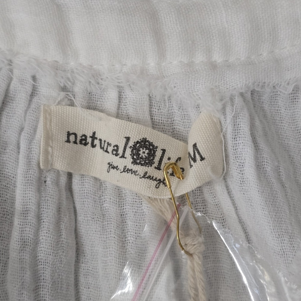 Natural Life M White Cotton Gauze Peasant Blouse NWT Boho Coastal Cottagecore - Picture 2 of 6